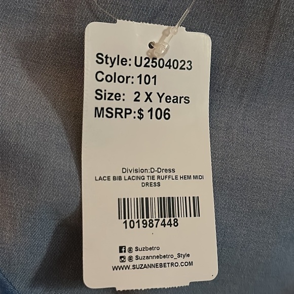 Suzanne Betro Lace Bib Lacing Tie Ruffle Hem MIDI Dress Size 2X NWT #U2504023 - Picture 12 of 13